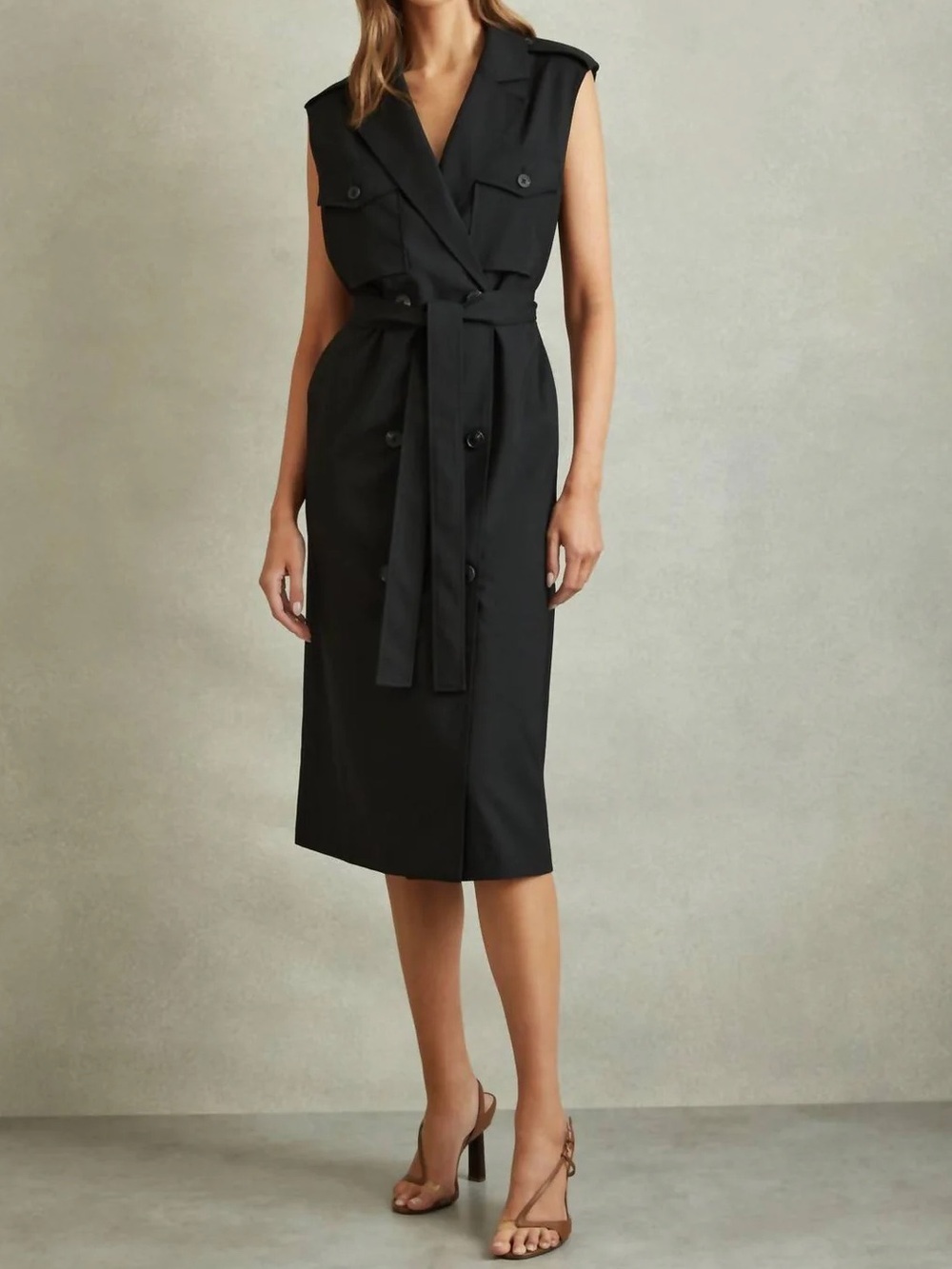 NWT Reiss Kimora Wool Blend Double Breasted Midi Dress Safari Sz 10